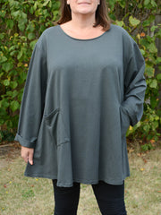 Long Sleeved Cotton Swing Top With Pockets - 11924