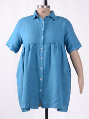 Linen Button Through Tunic Dress - 13150 Linen
