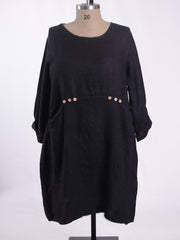 Linen Dress With Buttons And Pockets - 8867