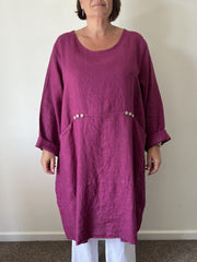 Linen Dress With Buttons And Pockets - 8867