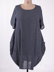 Striped Parachute Dress With Pockets Cotton - 9215 Striped