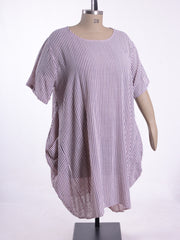 Lagenlook Parachute Dress With Pockets Cotton - 9215 Striped