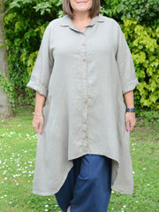 Plus Size Heavy Linen Shirt Dress - 9445