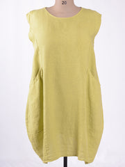 Plus Size Linen Cap Sleeve Dress With Deep Pockets - 9450
