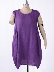 Plus Size Linen Cap Sleeve Dress With Deep Pockets - 9450