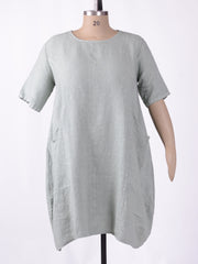 Linen Midi Dress with Pockets - 9451