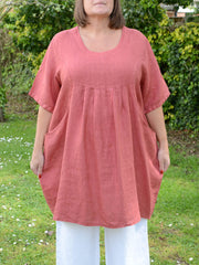 Heavy Linen Quirky Tunic Short Sleeve - 9457