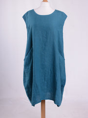 Plus Size Linen Cap Sleeve Dress With Deep Pockets - 9450