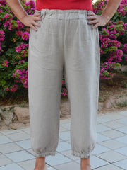 Lace Trim Linen Trousers - 9466